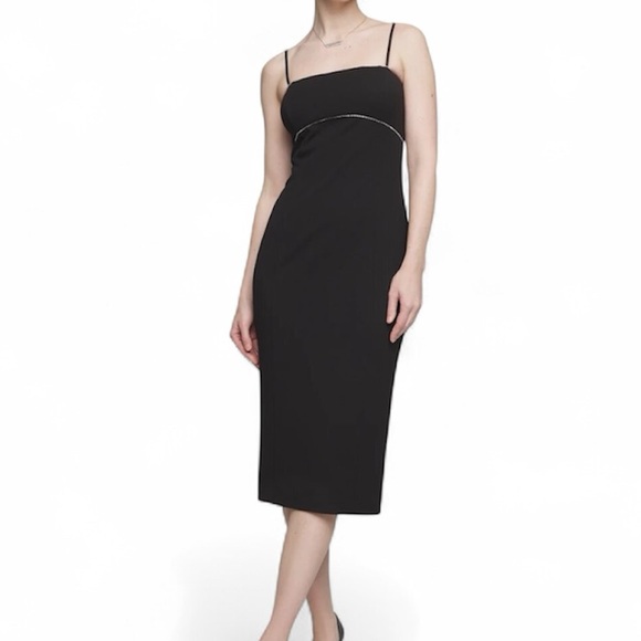 WHBM Crystal Trim Sheath Black Elegant Spaghetti Strap Sleeveless Dress 00 - Picture 1 of 12